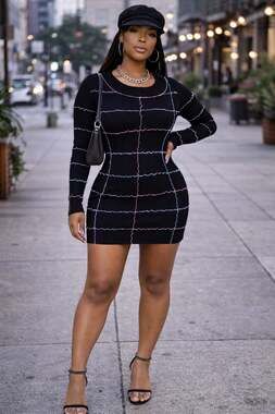 Hot & Delicious Ribbed Bodycon Dress M | Y2K Fairycore Grunge | Long Sleeve Mini